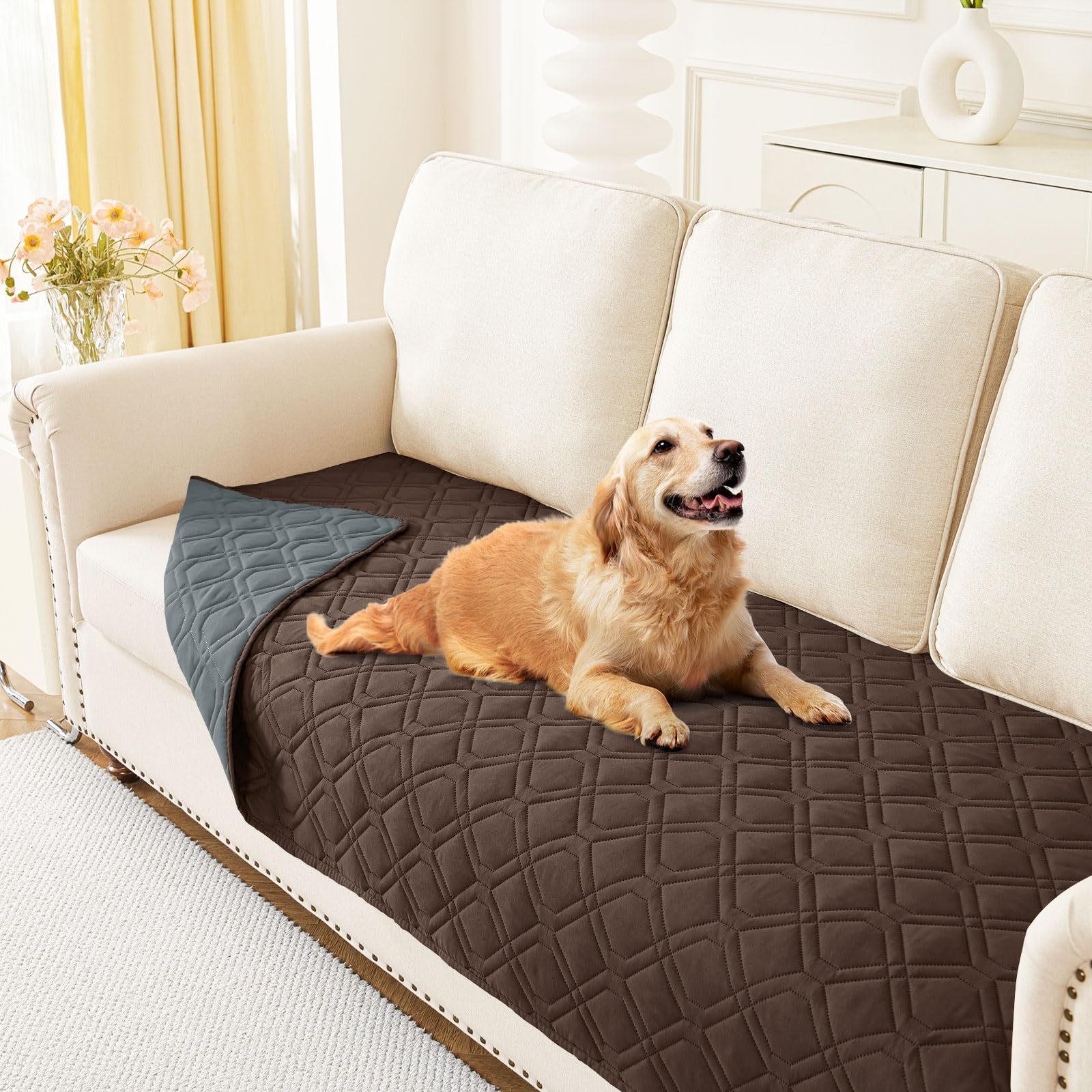 hyha Waterproof Dog Bed Blanket, Soft Pet Blankets, Waterproof Couch Cover for Dogs, Reversible Sofa Covers Washable for Furniture (30x70 Inch, Grey/Dark Grey)